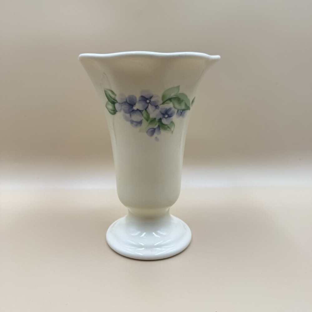 Pfaltzgraff April Footed Vase‎ Ceramic Purple Floral Pattern Cottagecore Vintage